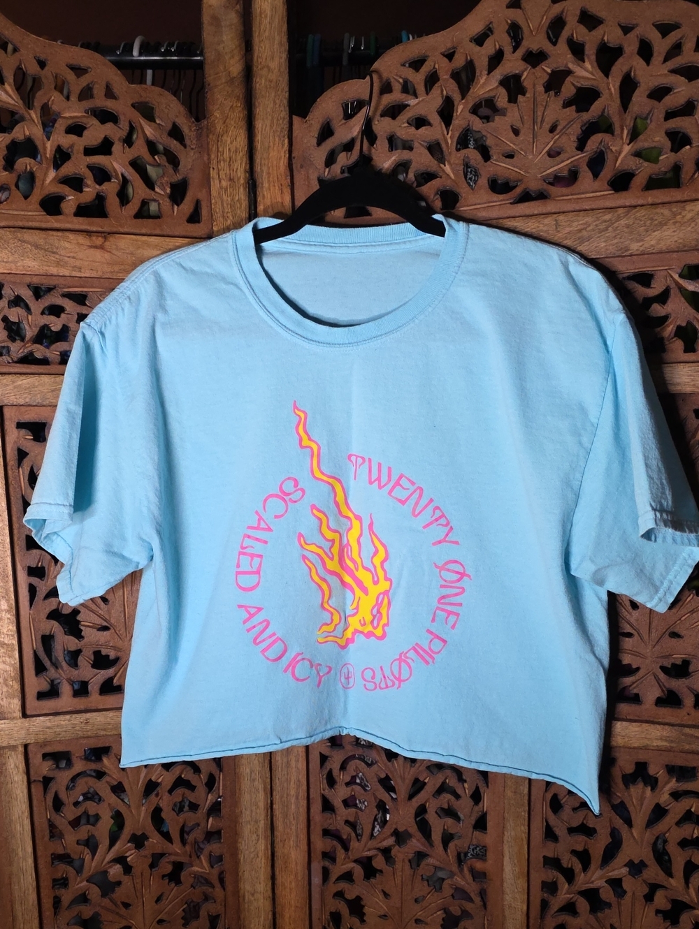 Graphic 21 Pilots Light Blue Flame Graphic Crop Top